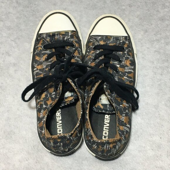 Converse All Star Women 6 Shoes Low Top Shoe Cheetah Leopard Sneaker Brown Black - Picture 4 of 10